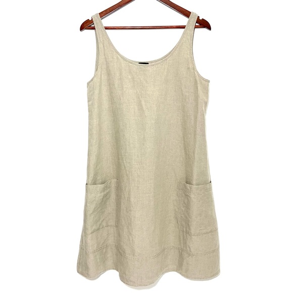 Eileen Fisher Dresses & Skirts - Eileen Fisher 100% Organic Linen Coastal Sleeveless Tan Dress Size Medium